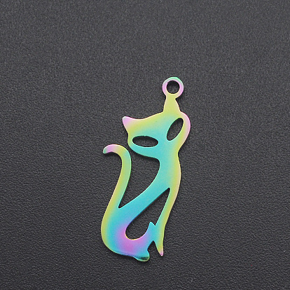 Ion Plating(IP) 201 Stainless Steel Pendants, Cat Shape, Laser Cut