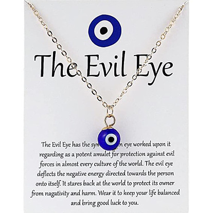 Blue Devil Eye Glass Pendant on Copper Chain - Turkish Evil Eye Necklace