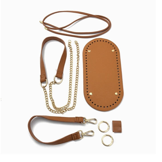 Imitation Leather DIY Purse Knitting Making Kit, including Alloy Curb Chain Strap, Spring Gate Rings, Strap with Swivel Clasp, Bottom and Drawstring Accessories