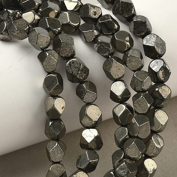 Нити из бусин из натурального золотого пирита/золотого пирита, граненые самородки бусины