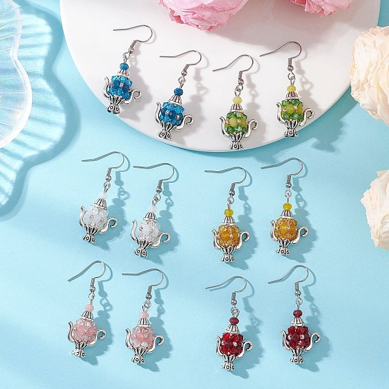 Серьги с подвесками из стеклянного бисера, чайник-оберег, с окрашенным натуральным малазийским нефритом и 304 крючками для сережек из нержавеющей стали, античное серебро