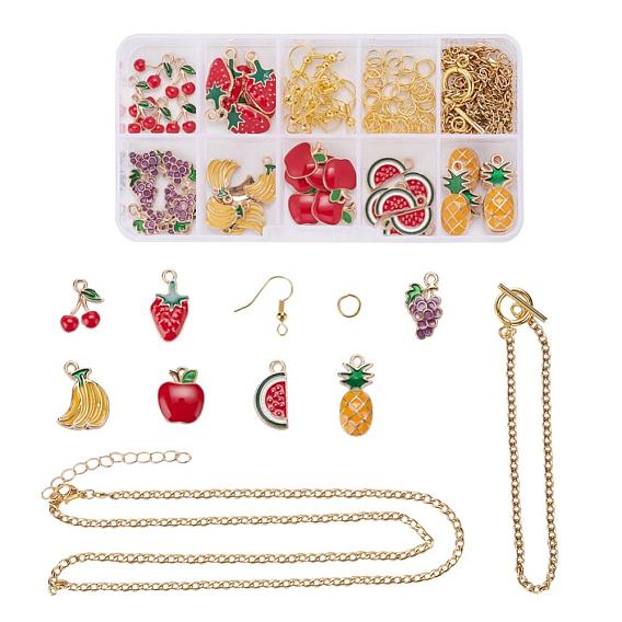 Kits de fabrication de bijoux diy, y compris 42pcs 7 pendentifs en alliage d'émail de style, 50pcs anneaux en laiton de saut, 20 pcs laiton boucle d'oreille crochets, 1 colliers chaîne gourmette en laiton et 1 bracelets pc