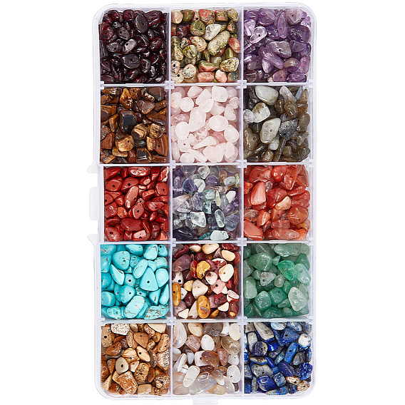 15 Styles Natural & Synthetic Mixed Gemstone Chip Beads, Mixed Dyed and Undyed