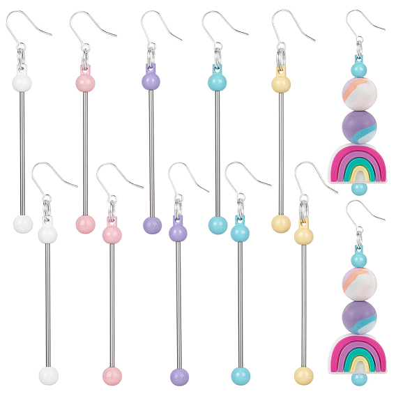 5пары 5цвета пластиковые серьги-подвески, с железом найти, серьги из бисера, круглые, платина