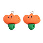 Opaque Resin Pendants, with Platinum Plated Iron Loops, Flower Charm with Smiling Face Pattern