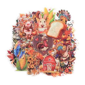 50Pcs Thanksgiving Day Cartoon PET Self-Adhesive Picture Stickers, for Water Bottles, Laptop, Luggage, Cup, Computer, Mobile Phone, Skateboard, Guitar Stickers Decor