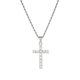 Rhinestone Cross Pendant Necklaces, Titanium Steel Braid Necklaces for Men