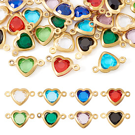 24 шт. 8 цвета подвески-соединители из нержавеющей стали, сердце, С граненым стеклом