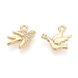 Латунные микропаве прозрачные подвески с фианитом, амулеты птиц, без никеля 