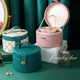 Portable Travel Round Imitation Leather Jewelry Storage Boxes for Earrings Rings Necklaces
