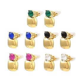 Glass Square Stud Earrings, Real 18K Gold Plated 304 Stainless Steel Earrings