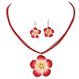 Комплекты из цветочных полимерных глиняных серег и ожерелий с подвесками для женщин, наборы украшений из восковой веревки