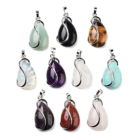 Gemstone Pendants, with Brass Findings, Drop, Nickel Metal Color, 42x21x10mm, Hole: 4x5mm