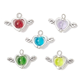 Сплав стекла подвески, форма сердца и крылья, с железной петлей