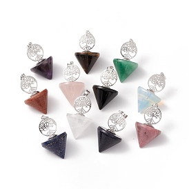Natural & Synthetic Gemstone Pendants, with Platinum Tone Brass Findings, Cadmium Free & Lead Free, Cone Charm