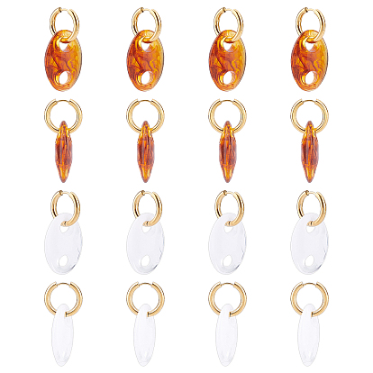 8 Pairs 2 Colors 304 Stainless Steel Dangle Earrings, with Imitation Gemstone Style Acrylic Linking Rings, Oval, Golden