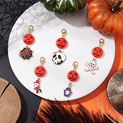 Подвеска-тыква из искусственной бирюзы на Хэллоуин, подвески из сплава эмали и карабинов для украшений сумок