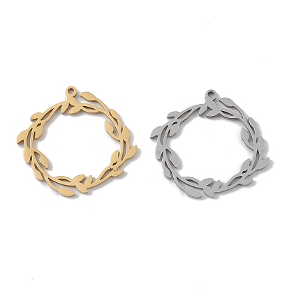 Pendentifs en acier inoxydable, Coupe au laser, bague avec breloque feuille