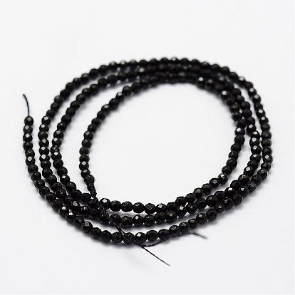 Natural Black Onyx Beads Strands, Faceted, Round