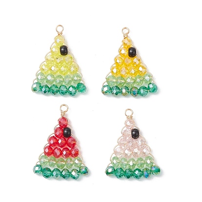 4 шт. 4 цвета граненые гальванизированные стеклянные бусины подвески, арбуз, с экологически чистой медной проволокой светло-золотистого цвета