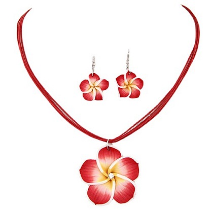 Комплекты из цветочных полимерных глиняных серег и ожерелий с подвесками для женщин, наборы украшений из восковой веревки