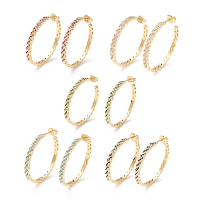 Cubic Zirconia C-shape Stud Earrings, Real 18K Gold Plated Brass Half Hoop Earrings for Women, Cadmium Free & Lead Free