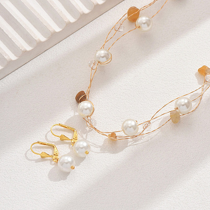 Наборы из многослойных ожерелий и серег из натуральных драгоценных камней и стеклянных круглых бусин для женщин, комплекты ювелирных изделий из латуни