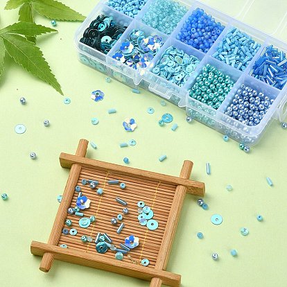 DIY Beads Jewelry Making Finding Kit, Including Disc & Flower Plastic Paillette & Tube Glass Bugle & Imitation Pearl Beads