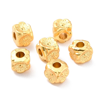 Rack Plating Alloy Beads, Cadmium Free & Lead Free, Long-Lasting Plated, Cube with Flower
