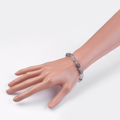 Natural Gemstone Stretch Bracelets, Faceted Polygon