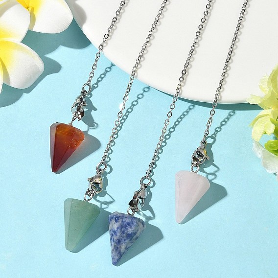 Конус натуральный драгоценный камень остроконечный биолокационный маятник, с 304 цепи из нержавеющей стали