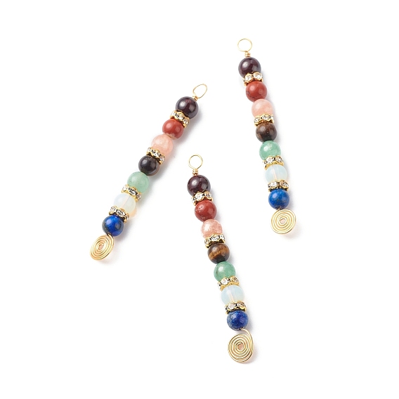 7 большие подвески из медной проволоки из смешанных драгоценных камней с чакрами, драгоценные камни кристалл горный хрусталь круглый шарм