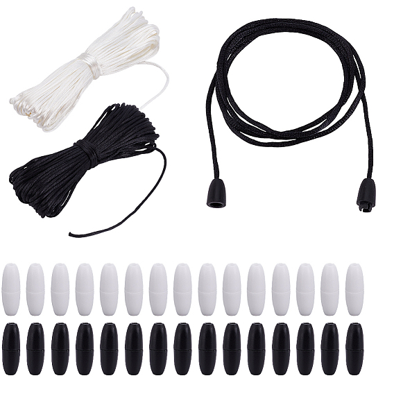 2 Bundles 2 Colors Polyester Satin Rattail Cord, with 40 Sets 2 Colors Plastic Breakaway Clasps, for Rubber Silicone Teething Necklaces, Jewelry Making