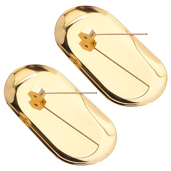 2Pcs Hexagon Brass Incense Burner Holder, with 2Pcs Stainless Steel Oval Plate