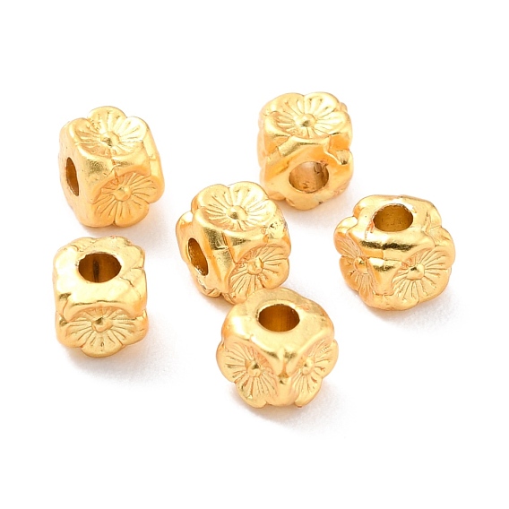 Rack Plating Alloy Beads, Cadmium Free & Lead Free, Long-Lasting Plated, Cube with Flower