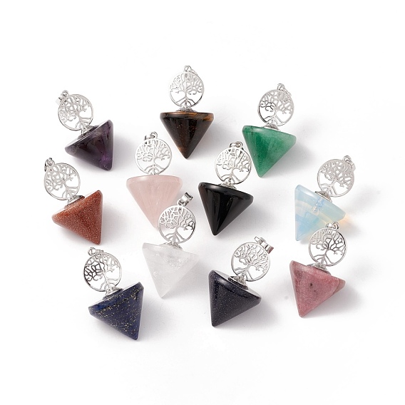 Природные и синтетические Gemstone подвески, с латунной фурнитурой платинового цвета, без кадмия и без свинца, конус очарование