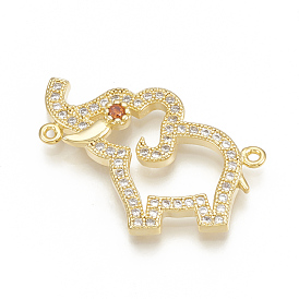 Brass Micro Pave Cubic Zirconia Links, Nickel Free, Real 18K Gold Plated, Elephant