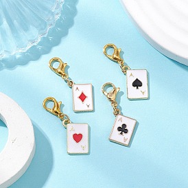 Playing Card Alloy Enamel Pendant Decoration, Lobster Claw Clasps Charms for Bag Ornaments