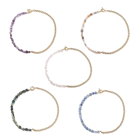 Смешанные природных драгоценных камней из бисера ожерелья, 304 колье-чокер из нержавеющей стали с кубинскими цепочками и застежками-тоггл для женщин