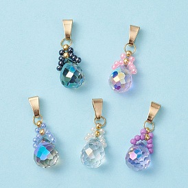 Стеклянные подвески из бисера, со стеклянными бусинами и 304 фурнитурой из нержавеющей стали, слеза