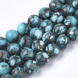 Assembled Synthetic Imperial Jasper and Natural Pyrite Beads Strands, Dyed, Round