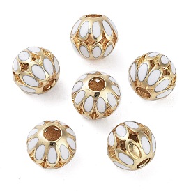 Golden Plated Alloy Enamel European Beads, Large Hole Beads, Round with Flower