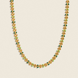 304 Женские цепочки из нержавеющей стали с эмалированными зелеными звеньями в виде листьев