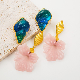 Vintage Pink Floral Seashell Earrings for Women - Elegant and Gentle Ear Studs with a High-end Touch
