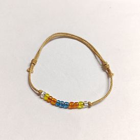 Colorful Glass Seed Braided Bead Bracelet, Wax Cotton Adjustable Bracelet