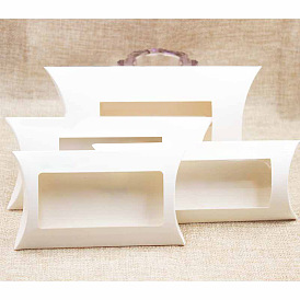 Almohadas de papel cajas de dulces, cajas de regalo, con ventana de pvc, para favores de la boda baby shower suministros de fiesta de cumpleaños