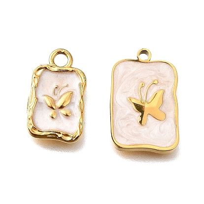 304 подвески из нержавеющей стали, с эмалью, прямоугольник с подвесками в виде бабочек, золотые