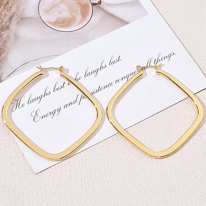 Brass Hoop Earrings for Women, Rhombus