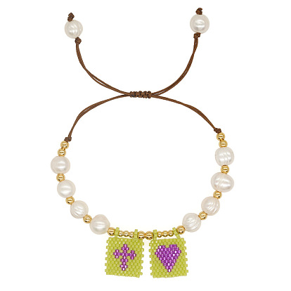 Bohemian Style Single Color Beaded Love Cross Freshwater Pearl Bracelet for Women