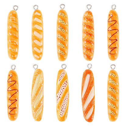 10Набор миниатюрных подвесок в виде продуктов для завтрака из смолы, подвески в виде багета, с платиново-железными петлями